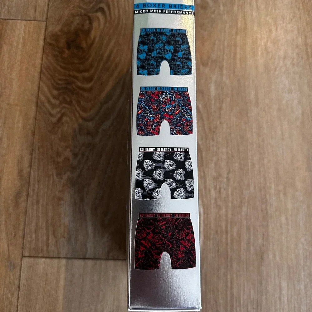 Ed Hardy Mens 4 Pack Micro Mesh Performance Boxer Briefs Tattoo Print S 28-30
